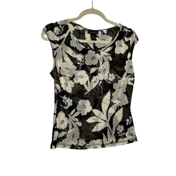 The Limited Semi Sheer Floral Print Scoop Neck Short Cap Sleeve Blouse Top Med - Picture 1 of 5